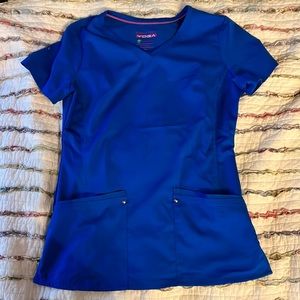 Purple label yoga by healing hands royal blue scrub top